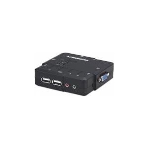Manhattan Kvm Switch Compact 2-Port, 2X Usb-A, Cables Included, Audio Support, Control 2X Computers From One Pc/Mouse/Screen, Black, Lifetime