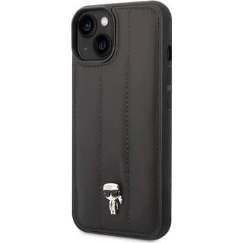 KARL LAGERFELD Quilted Puffy Ikonik Logo Case - дизайнерски кожен кейс за iPhone 14 Plus (черен)