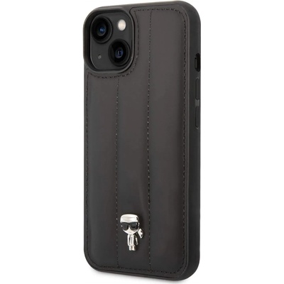KARL LAGERFELD Quilted Puffy Ikonik Logo Case - дизайнерски кожен кейс за iPhone 14 Plus (черен)