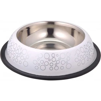 Anipro Bubbles No Slip - Метална купа с неплъзгащо дъно за храна и вода за кучета и котки, бяла 19 см, 400 мл