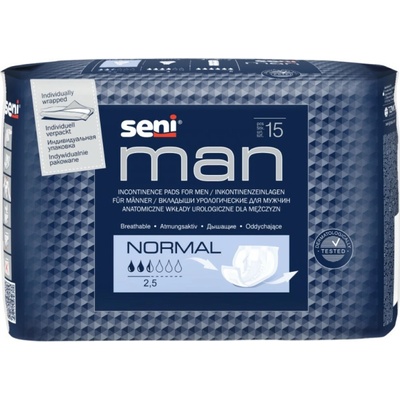Seni Man Normal inkontinenčné vložky pre mužov 7,5 x 21,5 x 28,5 cm 15 ks