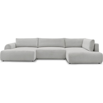 Bobochic Светлосив сгъваем/с място за съхранение ъглов диван от рипсено кадифе (десен ъгъл/U форма) Lucien - Bobochic Paris (104995)