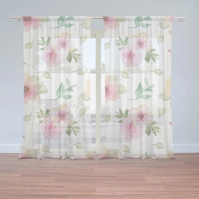 Sablio Záclony Růžové květy: 2ks 150x250cm