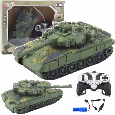 Lean Toys 28922 Vojenský tank T90 RC světla a zvuky, zelený 1:18