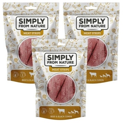 SIMPLY FROM NATURE Meat Strips Hovädzie stripsy s černuchou pre psov 3x 80 g