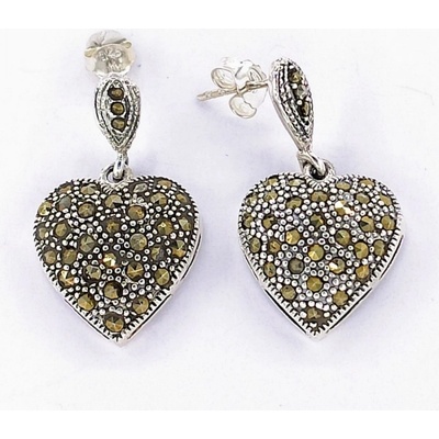 Zlato-minerály stříbrné náušnice markazit srdce SUZ05809sd