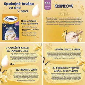 Sunar mléčná krupicová kaše na dobrou noc mix příchutí 6 x 210 g