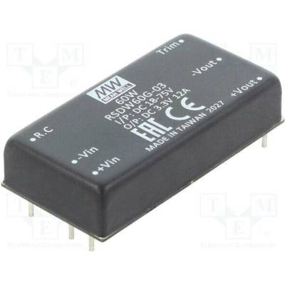 MEAN WELL RSDW60G-03 Měnič: DC/DC; 60W; Uvst: 18÷75VDC; Uvýst: 3,3VDC; Ivýst: 12A; THT