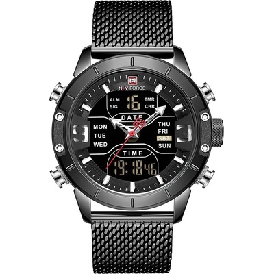 Naviforce Мъжки часовник NaviForce Stirious, Неръждаема стомана, Хронограф, Черен (NAVIFORCE-9153S-MESH-BLACK)