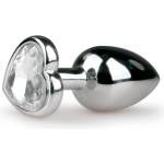 EasyToys Metal No. 2 - метален анален плъг със сърцевиден камък (сребристо-бял) - lovesexshop