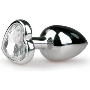 EasyToys Metal No. 2 - метален анален плъг със сърцевиден камък (сребристо-бял) - lovesexshop