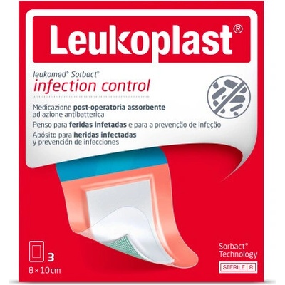 LEUKOPLAST LEUKOMED SORBACT absorbčná náplasť na rany vodeodolná 8 x 10 cm 3 ks