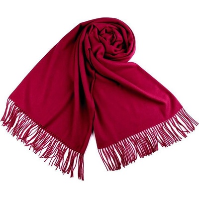 Šála typu pashmina s třásněmi 24 červená tmavá