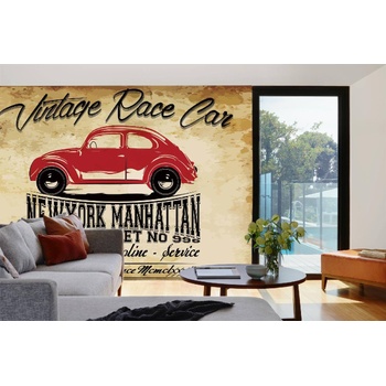 DIMEX ART Самозалепваща се флизелинова фототапета ретро червена кола 375 x 250 см