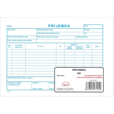 Igaz 124 Príjemka A5 - 100 listov samoprepis