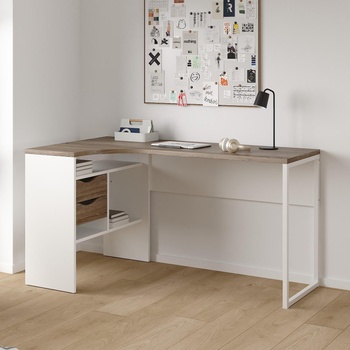 Бюро Function Plus с 2 чекмеджета Бял и дъб трюфел