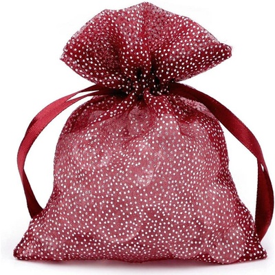 Dárkový pytlík 10x13 cm organza s glitry - bordó (10 ks)