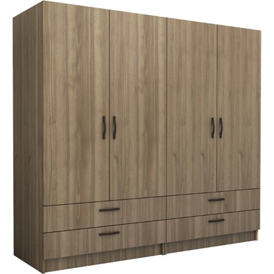 TopMebel Victoria четирикрилен гардероб от меламин в орехов цвят 200×60×181 см