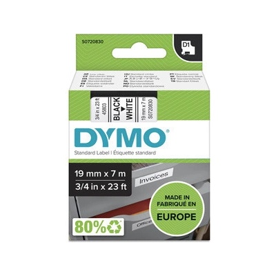 Dymo originál páska do tlačiarne štítkov, Dymo, 45803, S0720830, černý tlač/biely podklad, 7m, 19mm, D1