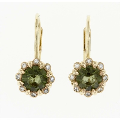 My Moldavite Zlaté náušnice s vltavíny a brilianty 2125-4