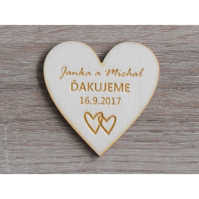 LYMFY | Svadobné magnetky B dva srdiečka 55x55x3mm | prírodné drevo