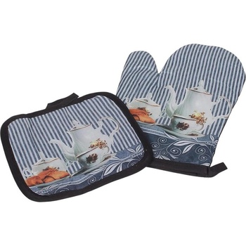 Кухненска ръкавица и ръкохватка с раиран десен - Кафе