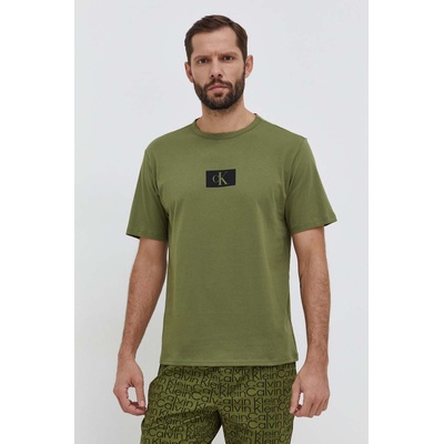 Calvin Klein Underwear Памучно горнище на пижама с къси ръкави Calvin Klein Underwear в зелено с принт 000NM2399E (000NM2399E)