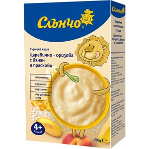 Слънчо безмлечна царевично - оризова каша с банан и праскова - 200 г