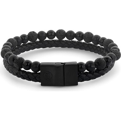 Rebel & Rose Pánský dvojitý náramek s bezpečnostní sponou Full Metal Combo Black Rocks RR-M0057-B-XL