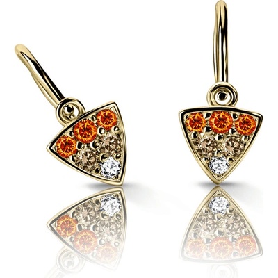 Danfil dětské náušnice C2207 ze žlutého zlata s oranžovými, peridot green a bílými kamínky, zapínání brizura