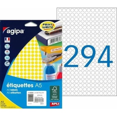 Etikety kruhové 8mm Agipa A5 žlté AG114304