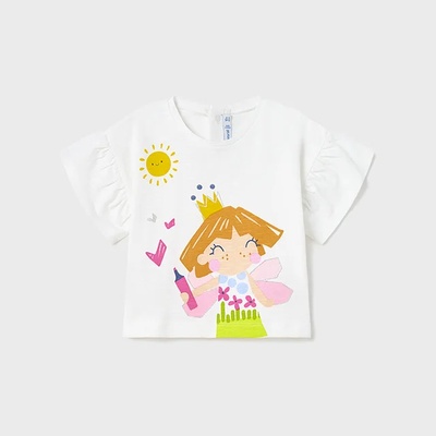 MAYORAL Тениска с къс ръкав за бебе момиче с широки ръкави в бяло Майорал