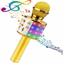 R2INVEST WS858L PODSVIETENÝ BEZDRÔTOVÝ MIKROFÓN KARAOKE zlatá