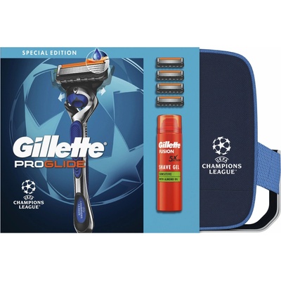 Gillette ProGlide Champions League holicí strojek 1 ks +náhradní břity 4 ks + gel na holení 200 ml + kosmetická taška