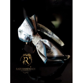 Radi handmade Сатенена диадема със зелена панделка и шарена основа (866)