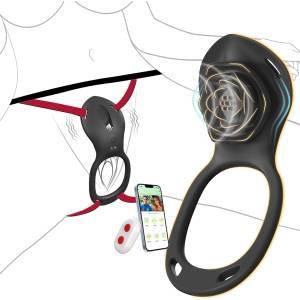 SuperLove Rose Wearable Clitoral Massager & Penis Ring with Remote & App Black