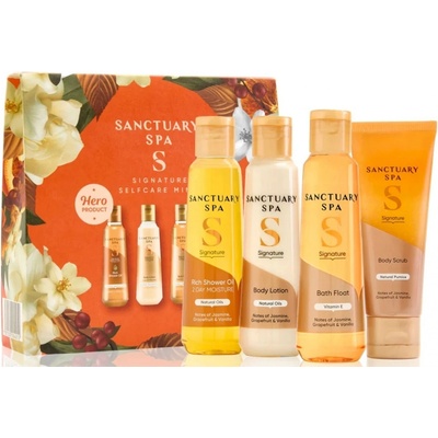 Sanctuary Spa Signature Self Care Minis sprchový olej 75 ml + pěna do koupele 75 ml + tělové mléko 75 ml + tělový peeling 50 ml, kosmetická sada