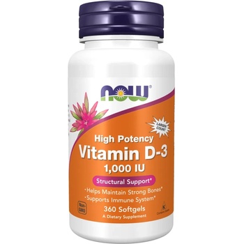 NOW Vitamin D-3 1000 IU, 360 капсули, Now