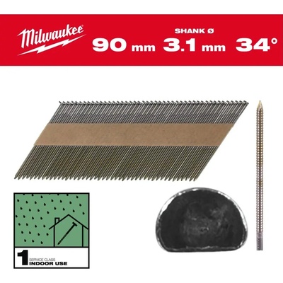 Milwaukee 4932492604 Páskované rámové hřebíky s D-hlavou 34°, 90 mm RS/B/SC1 (2 200 ks)