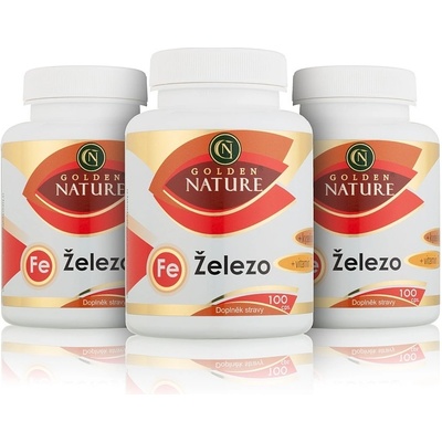 Golden Nature Železo+Vitamin C+Kys. listová 2+1 300 kapslí