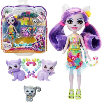 Mattel ENCHANTIMALS Sunshine Beach rodinka lemurů Lorinda Lemur HRX86