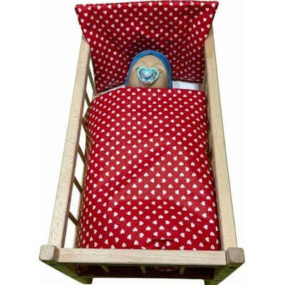 SDS Súprava do postieľky pre bábiky Srdiečka malé červená 1x 38x44 cm / 28x20 cm