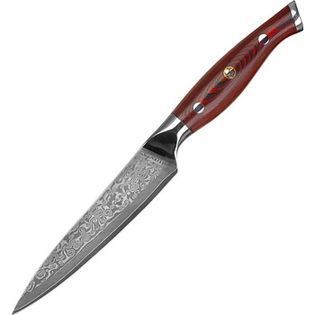 KnifeBoss víceúčelový damaškový nůž Utility 5" Black & Red VG 10 127 mm