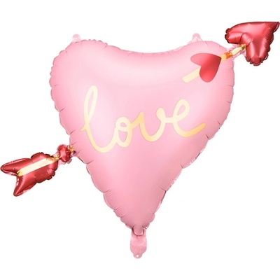 PartyDeco 66x48cm fóliový balónek Srdce love s šípem