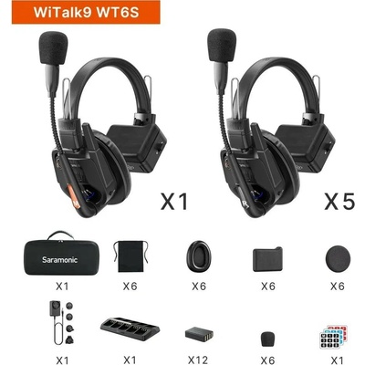 Saramonic WiTalk9 WT6S 6-osobný plne duplexný 1,9 GHz bezdrôtový interkom s headsetom s puzdrom