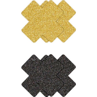 NS Novelties Pretty Pasties Glitter Cross Black Gold 2 Pairs