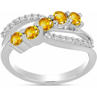 Nefertitis Prsten stříbrný s broušeným citrínem a zirkony 026296 CT