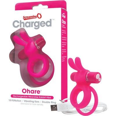 Screaming O Screaming O Ohare - акумулаторен вибриращ пръстен за пениса с зайче (розов)