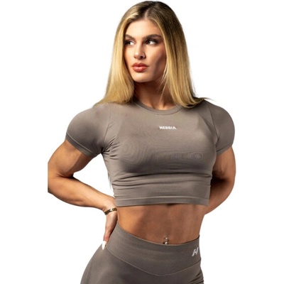 Seamless crop top s krátkým rukávem POWER 891 světle hnědý