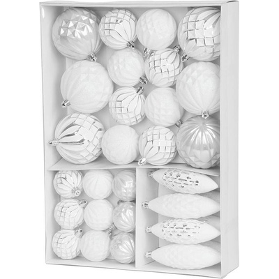 MagicHome Koule Vánoce sada 31 ks 5-6-8-12 cm bílo-stříbrné na vánoční stromeček